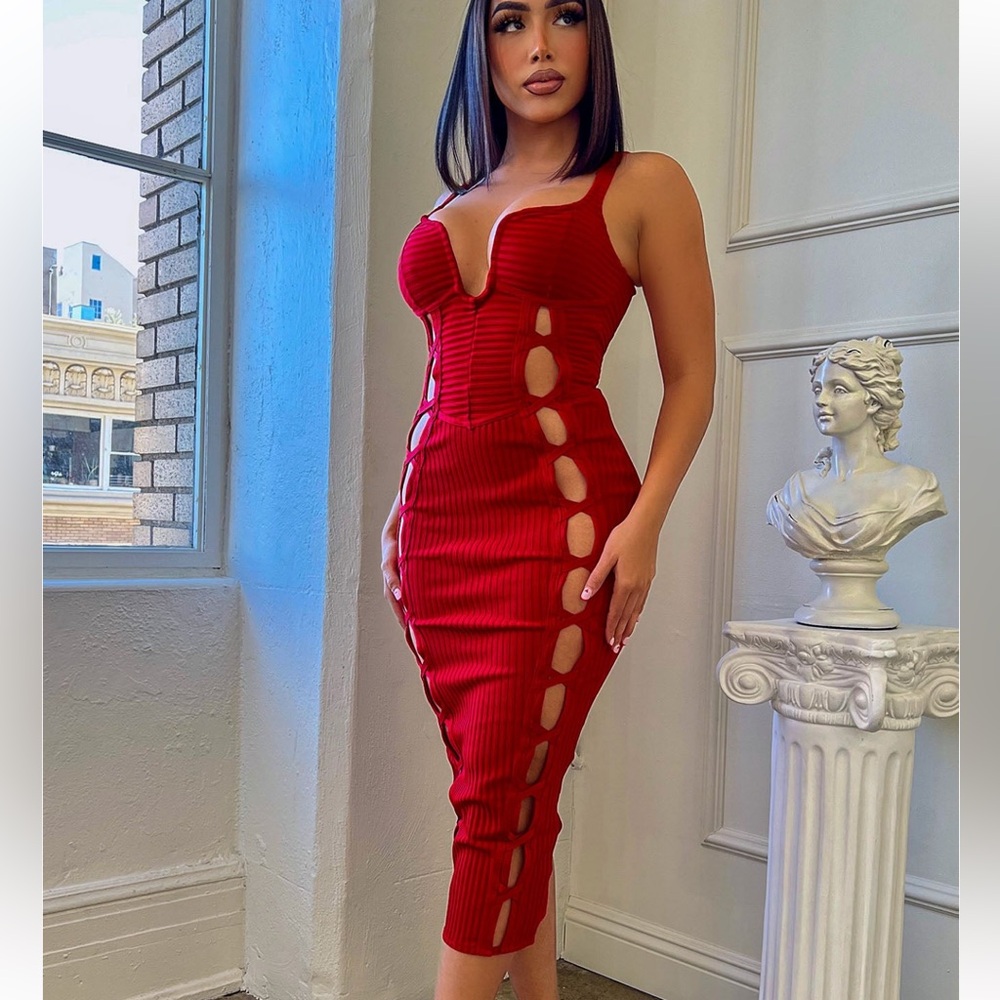 Bandage midi dress -red